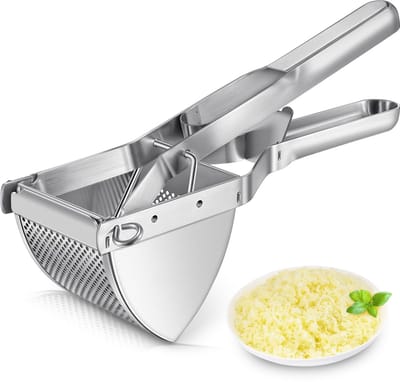 Ynkkvre - Roestvrijstalen Aardappelpureestamper - Multifunctionele Keukenhelper Met Ergonomisch Handvat & Grote Opvangbak (22 oz) - Voor Artritis Gebruikers + Hele Aardappelen Zonder Snijden - Ideaal Voor Gnocchi en Babyvoeding