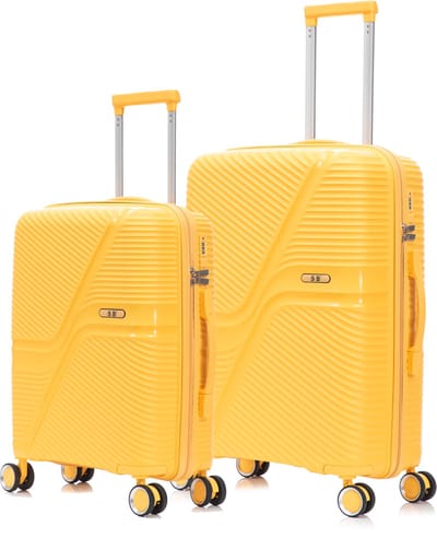 SB Travelbags 2 delige bagage kofferset 4 dubbele wielen trolley - Geel - 65cm/55cm
