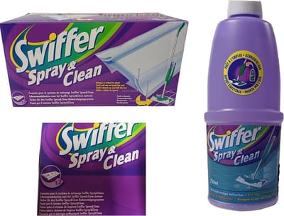 Swiffer Spray & Clean Alles-In-Een Dweilsysteem Navulling - 750 ml - kant en klare Reinigingsmiddel en 12 stuks Reinigingsdoekjes
