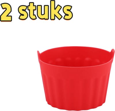 2-delige siliconen bakvorm - Airfryer - Cupvorm - Cakevorm - Eiertaartvorm - Puddingvorm - Geschikt voor keuken, desserts, bakken - 8*5*5 cm - Rood