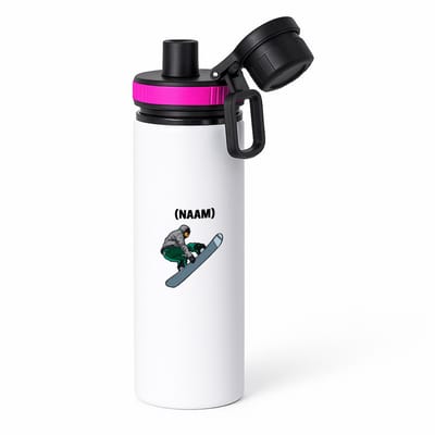 Hacebo® - Snowboard met eigen naam waterfles met draaidop roze - Snowboarden - Snowboarders - Wintersport - water fles - 850ML