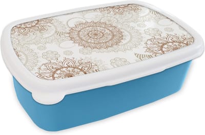 Broodtrommel Blauw - Lunchbox - Brooddoos - Mandala - Azië - Patronen - Zen - 18x12x6 cm - Kinderen - Jongen