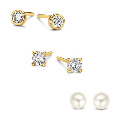 New Bling 9NB-SET036 Zilveren Oorknopjes setje - 3 paar - Earparty - Oorbellen - 3-4mm - 925 - Rhodium - Zilver