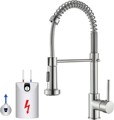 Lagedruk Keukenkraan RVS Geborsteld - Uittrekbare Handdouche, 360° Draaibaar, Flexibele Springconstructie - Waterbesparend voor Keuken, Camper, Boot & Oude Woningen
