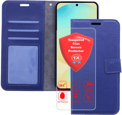 Bookcase Geschikt voor: Samsung Galaxy A36 Blauw - Portemonnee hoesje met 1x Glas Screen protector - Book Cover