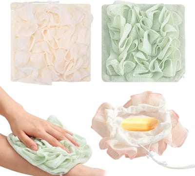 Set van 2 Bad Sponsen, Licht Schuimend, Loofah Douche Sponsen met Trekkoord voor Zeep, Zachte en Comfortabele Body Brush voor een Verfrissende Doucheervaring