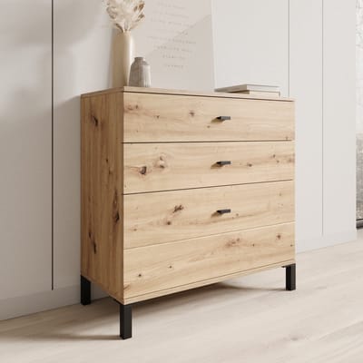 Meubella - Avellio - Ladekast met 3 lades - Eikenpatroon - 77x35x78 cm