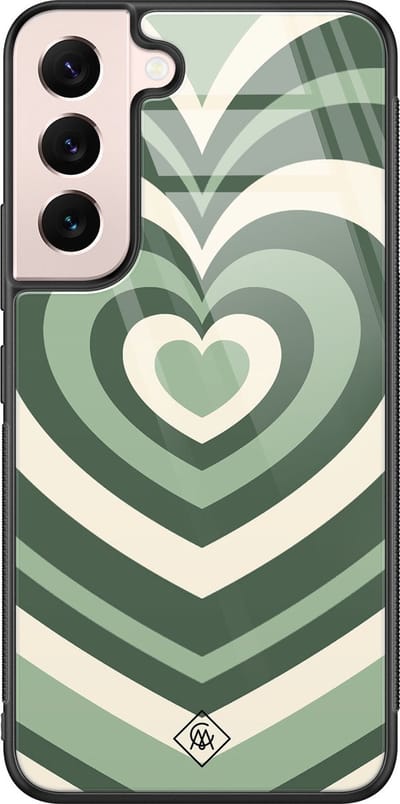Casimoda® hoesje - Geschikt voor Samsung Galaxy S22 - Hart Swirl Groen - Luxe Hard Case Zwart - Backcover telefoonhoesje - Groen