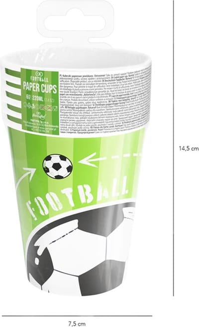 Voetbal bekers 220ml - Tafeldecoraties 6 stuks.