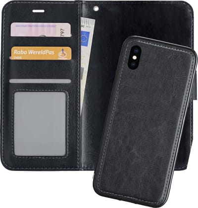Hoes - 2 in 1 - Geschikt voor Apple iPhone X - Met Uitneembare Hard Cover - Bookcase - Wallet Case - Met Pasjeshouder - Book Case - Uitneembaar - Pashouder - Kunstleer - Zwart