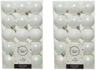 Decoris kerstballen - 60x st - wit parelmoer - D6 cm - kunststof - kerstversiering