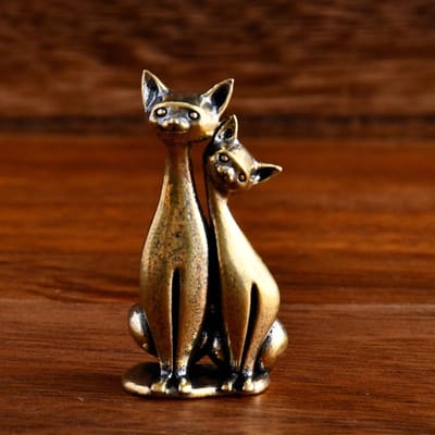 Ornement Sculpture Double Chat en Laiton Artisanat Ornement Chat Anime Maison Bureau Salon Petit Ornement Artisanat brown