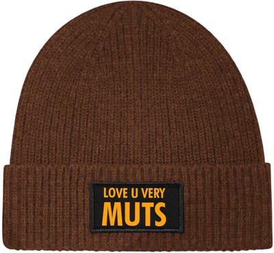Love u very muts wintermuts rib walnut | fluor oranje - soBAD. | Wintersport | Après ski verkleedkleren | Unisex | Heren en Dames Beanief