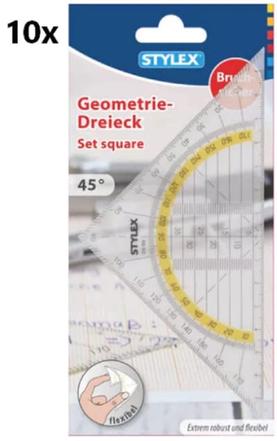 Stylex Geodriehoek set - 10 onbreekbare kunststof driehoeken 16cm.