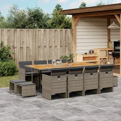 vidaXL - 13-delige - Tuinset - met - kussens - poly - rattan - grijs