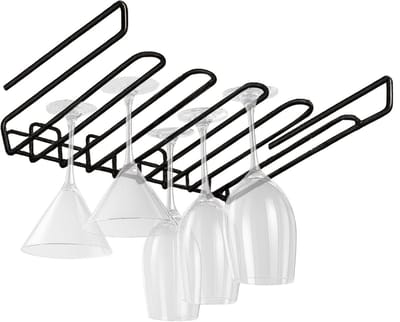 Metaltex - Wijnglazenhouder My Crystal - Ophangrek wijnglazen - Wijnglazenrek - Zwart - Ophangen zonder boren