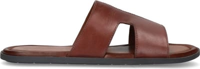 Manfield - Heren - Zwarte leren slippers - Maat 40