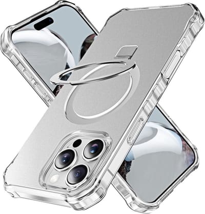 Coverup Hoesje - Geschikt voor iPhone 16 Pro Max Hoesje - Coverup ShockProof TPU Back Cover met MagSafe Compatible Ring Kickstand - Grijs