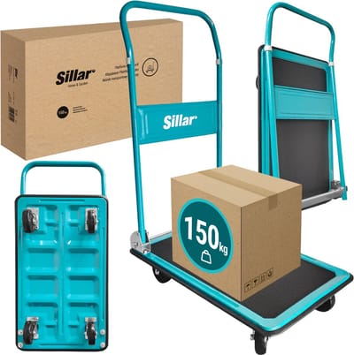 Sillar, plateauwagen, opvouwbare transportwagen, draagvermogen tot 150 kg, handgreep 20 cm verhoogd, antislip PVC-coating, stalen frame, ideaal voor het vervoeren van zware voorwerpen, groothandels, winkels, tuinen, 103x73x47 cm