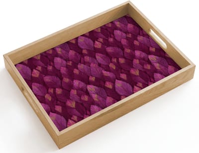 Dienblad hout 40x30 cm - Schootdienblad - Bladeren - Patroon - Burgundy - Borrelplank rechthoek - Plateau dienbladen
