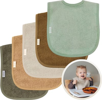 Funnies Slabbetjes 5-Pack Aardetinten - Set van 5 Zachte Slabbertjes - Grote Slabbers - Kwijldoekjes voor Baby’s en Kinderen - Absorberend, Zacht en Makkelijk Wasbaar - Perfect voor Voeden, Kwijlen en Bescherming van Kleding