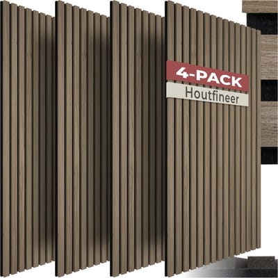 tectake® Akoestische Panelen - Set van 4 - Akoestisch Wandpaneel - 50 x 110 cm - 2,2 m² - Wandpanelen met Aanpasbare Grootte - Lattenwand van MDF en Houtfineer - Geluidsisolatie - Stijlvolle Wanddecoratie - Eenvoudige Montage - Donker Eiken