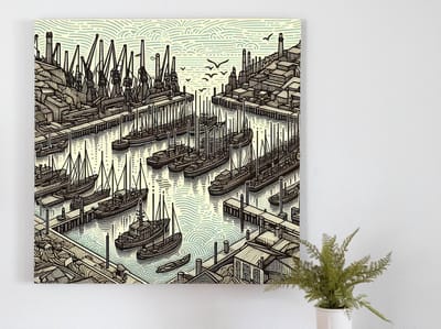 Line art haven schilderij | Haven lines intertwine in a mesmerizing masterpiece of art | Kunst - 30x30 centimeter op Dibond | Foto op Dibond