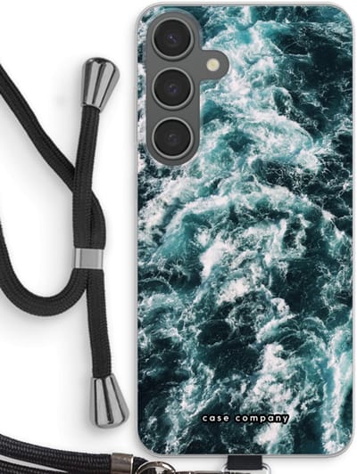 Case Company® - Hoesje met koord geschikt voor Samsung Galaxy S24 Plus hoesje met Koord - Zee golf - Telefoonhoesje met Zwart Koord - Bescherming aan alle Kanten en Over de Schermrand