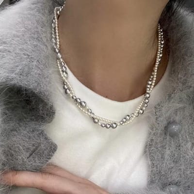 Collier Torsadé de Perles d'Imitation Mode Double Couche Fermoir Magnétique Chaîne de Cou Ras du Cou Bijou Cadeau Vente en Gros brown