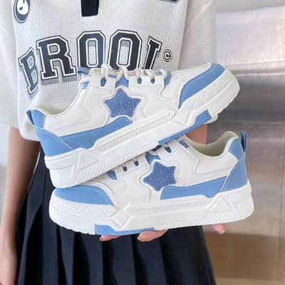 Melk Blauwe Ster Kleine Witte Schoenen Dames Lente Nieuw Dikke Zool Veelzijdig Ins Trendy Student Casual Board Schoenen 38