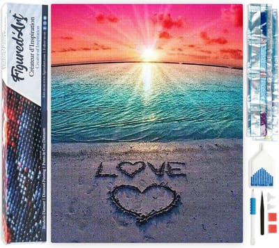 Figured'Art Diamond Painting set Volwassenen 40x50 cm Liefde op het zand - 5D DIY Art full drill vierkante diamant - Opgerold canvas