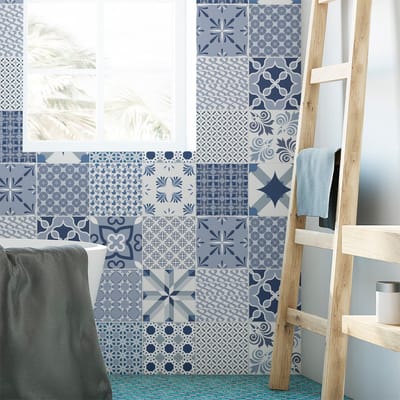 Zelfklevende muurtegelstickers voor keuken en badkamer - 16 Arctische Scandinavische cementtegelstickers - 16 stickers 20x20cm