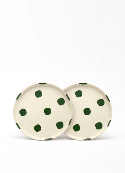 vtwonen - Borden - Lunchbord - Stippen - Groen - Set van 2 - Keramiek - 20cm