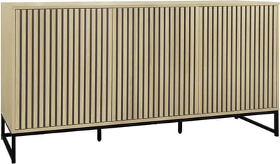 sweeek - Dressoir met 3 deuren gegroefd houteffect en metaal 160cm - lisbonne