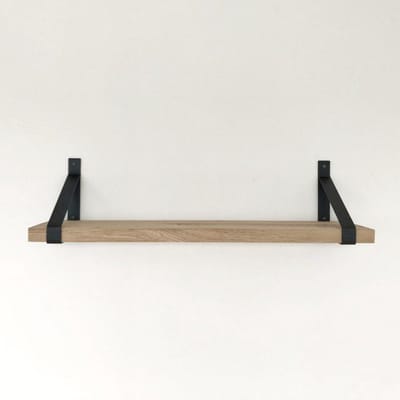 GoudmetHout® Wandplank Industrieel - 60 x 25 cm Muurplank - Eiken Hout - Decoratie Wandrek & Boekenrek - Hangplank Keuken - Wall Shelf + 2 Mat Blanke Plankdragers van Staal