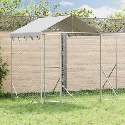 Chenil d'extérieur pour chien avec toit Argent 6 x 2 x 2,5 m Acier Galvanisé