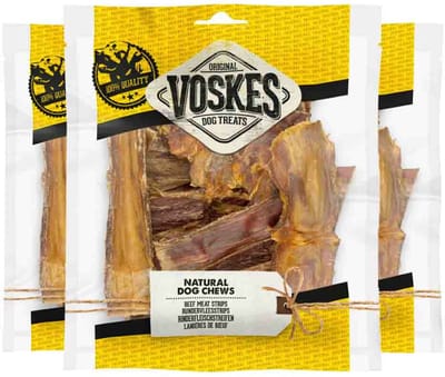 Voskes Hondensnacks Runderstrips - 3 x 100 gr - Voordeelverpakking