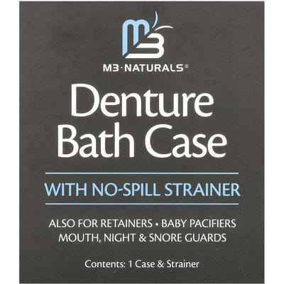 M3 Naturals, Denture Bath Case, Spill-Proof Filter, 1 Set white