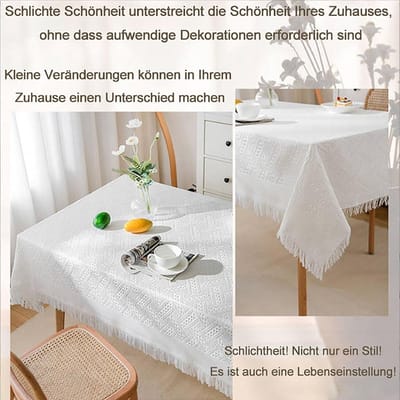 Dailygoods- Tafelkleed Afwasbaar 90x210 cm - Tafelkleed Katoen - Tafelkleed Wit - Tafelkleed met Kwast - Elegant Ontwerp - Hoge Bruikbaarheid - Tafelbedekking