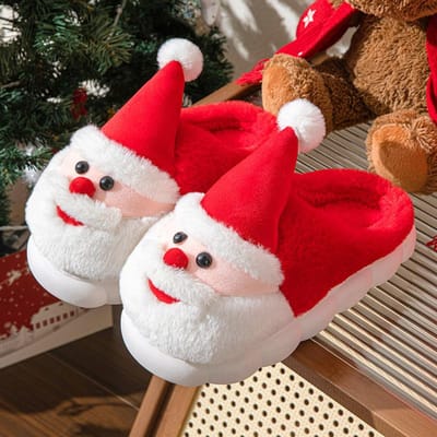 Herfst en Winter Kerstcadeau Mode Huis Katoenen Pantoffels Kerstman Volwassen Koppel Dikke Zool Antislip Houten Vloer Katoenen Pantoffels 36-37 rood