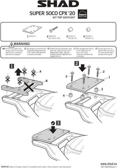 Support de top case Shad pour scooter SUPER SOCO CPX Après 2020 Neuf