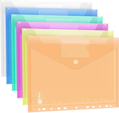 24 Stuks A4 Plastic Documentenhoezen, Doorzichtige Mappen met Haak- en Lussluiting, Perfect voor Archiveren en Organiseren van Documenten