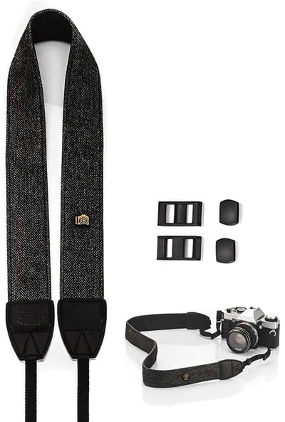 Dailygoods - Universele camerariem voor SLR-camera's, verstelbare grootte camera-schouderriem, katoenen camerariem, schouderriem voor micro-SD-camera, draaggewicht 22 lb decompressie retro camera draagriem, zwart