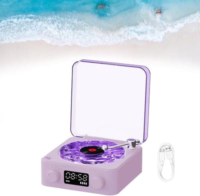 Platenspeler - Platenspeler bluetooth - Vinylspeler - platenspeler met speakers - Bluetooth-luidspreker - draagbare vintage vinylluidspreker met oceaangeluid en witte ruis - met instelbaar licht en timer voor slaapkamer, feest（Paars）