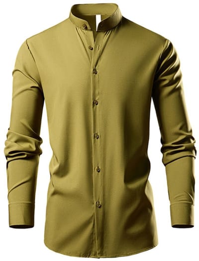 ALLTHEMEN Heren Effen Standup Kraag Slanke Lange Mouwen Overhemd - Zakelijk Zomer Overhemd - M