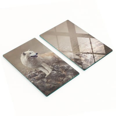 Duurzame en stijlvolle glazen planken met een wit wolfsrotsmotief, 2x30x52 cm