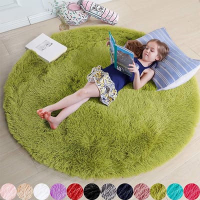 Rond vloerkleed, 1,2 x 1,2 meter, geschikt voor een meisjeskamer; zacht rond vloerkleed, geschikt voor een kinderkamer (groen).