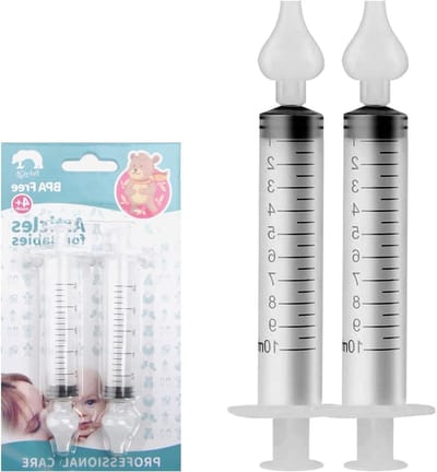 Neuspuit voor baby met schaalverdeling, siliconen neus-zuigopzetstuk, wasbaar en herbruikbaar - 2 stuks - Neusverzorging voor baby's