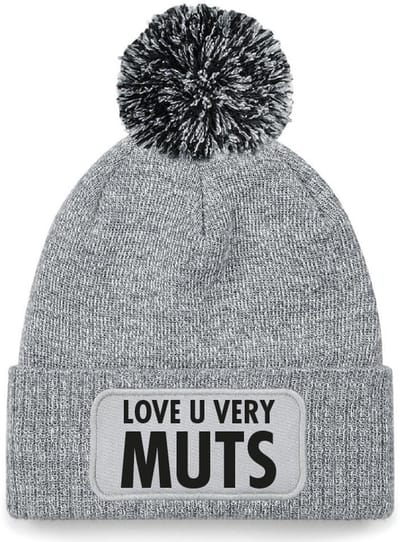 Love u very muts wintermuts grijs pompoen | zwart - soBAD. | Wintersport | Après ski verkleedkleren | Unisex | Heren en Dames Beanie