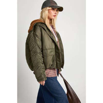 boohoo Dames Borg gevoerde Bomber | Khaki | Maat: 8